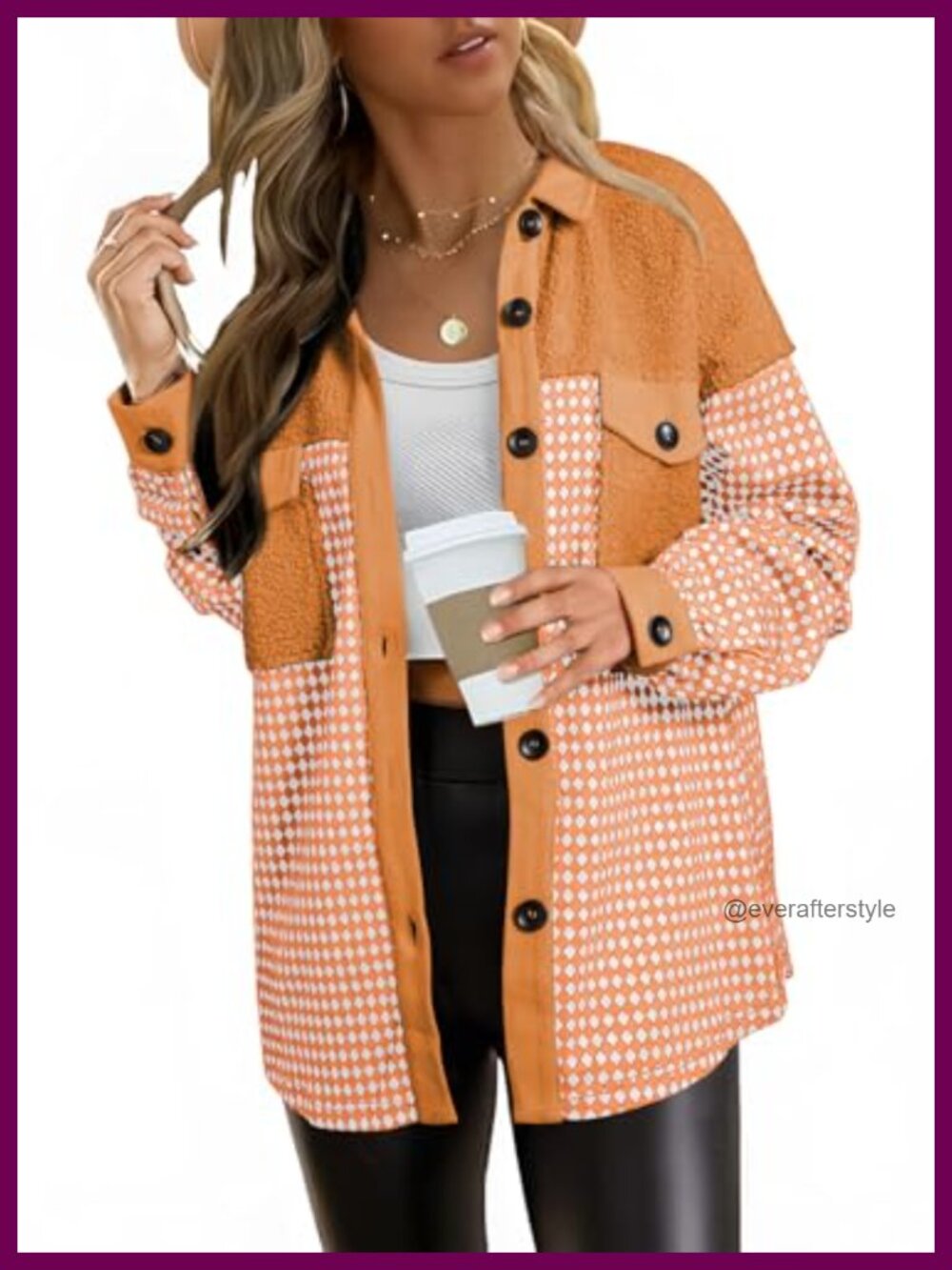 Womens Plaid Shacket Button Down Long Sleeve Jacket with Plush Lining